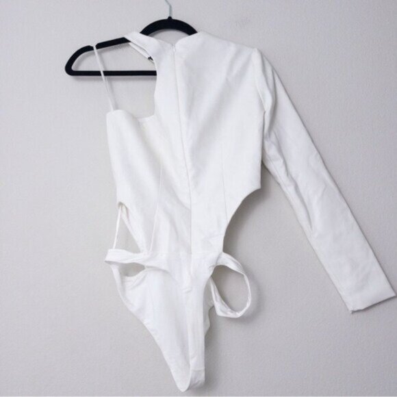 NWT Ceren Ocak x REVOLVE Vegan Leather One Shoulder Cutout Bodysuit S White - Picture 10 of 14